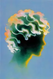 Midjourney generated image using SREF code Plurailteа: A painting of a woman's head with smoke coming out of it.