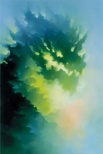 Midjourney generated image using SREF code Plurailteа: A painting of a tree in the middle of a blue sky.