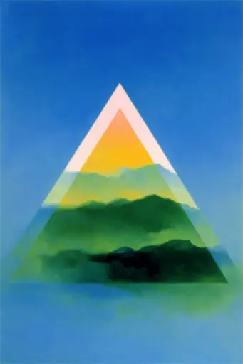 Midjourney generated image using SREF code Plurailteа: A painting of a triangle with mountains in the background.