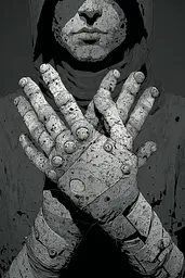 Midjourney generated image using SREF code Monoloom: A black and white illustration of a man in a hooded jacket.