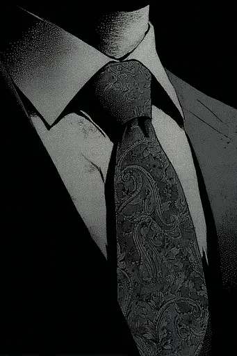 Midjourney generated image using SREF code Monoloom: A black and white photo of a man wearing a suit and tie.