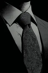 Midjourney generated image using SREF code Monoloom: A black and white photo of a man wearing a suit and tie.
