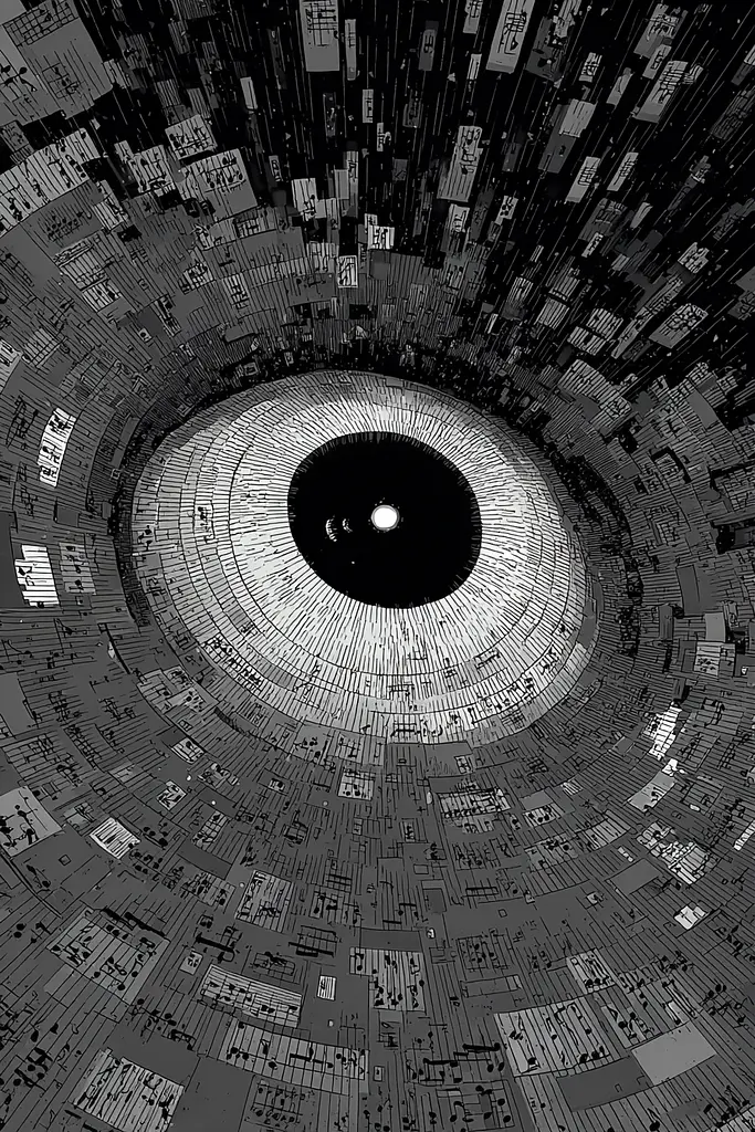 Midjourney generated image using SREF code Monoloom: A black and white image of a circular structure.