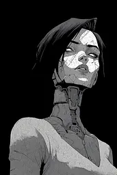 Midjourney generated image using SREF code Monoloom: A black and white drawing of a woman with a futuristic face.