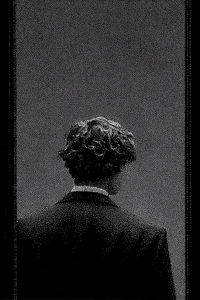 Midjourney generated image using SREF code Monoloom: A black and white photo of a man in a suit.