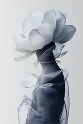 Midjourney generated image using SREF code Ethereal Echoes: A black and white photo of a woman with a flower in her hair.