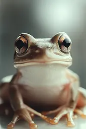 Midjourney generated image using SREF code Silent Gestures: A close up of a frog sitting on a table.