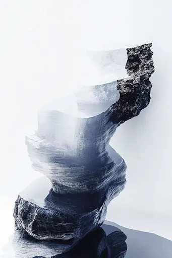 Midjourney generated image using SREF code Ethereal Echoes: A black and white photo of a rock formation.