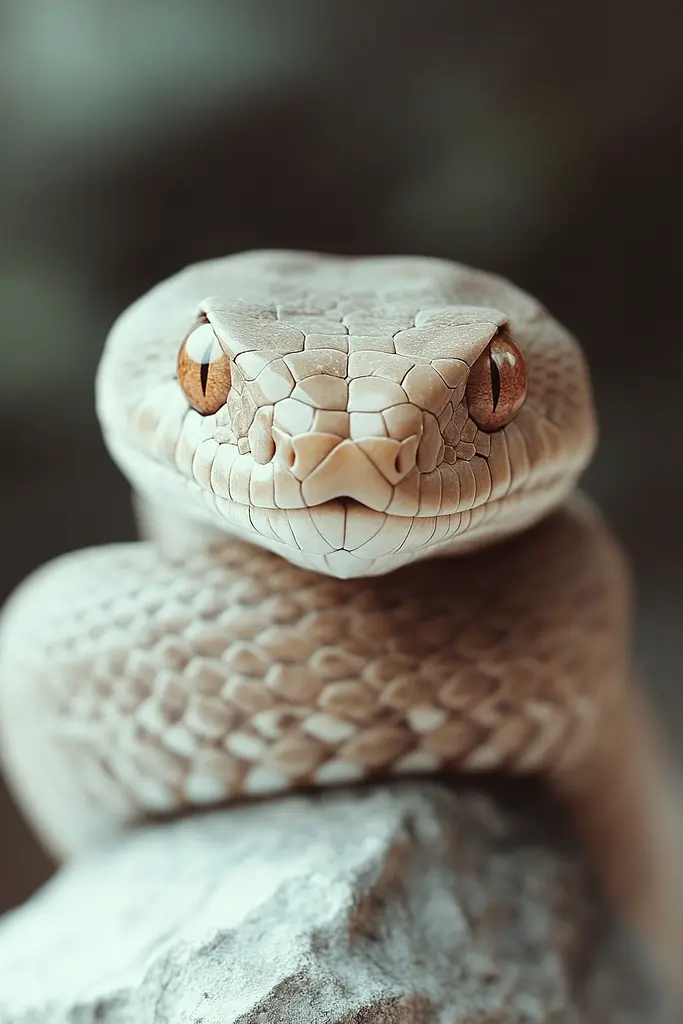 Midjourney generated image using SREF code Silent Gestures: A close up of a snake on a rock.