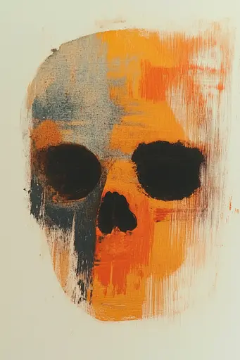 Midjourney generated image using SREF code Chromatic Phantoms: A painting of a skull on a white background.