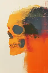 Midjourney generated image using SREF code Chromatic Phantoms: A painting of a skull on a white background.