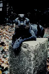 Midjourney generated image using SREF code Dark Reverence: A black panther laying on top of a stone block.