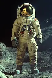 Midjourney generated image using SREF code Cosmic Dread: A man in an astronaut suit standing on the moon.