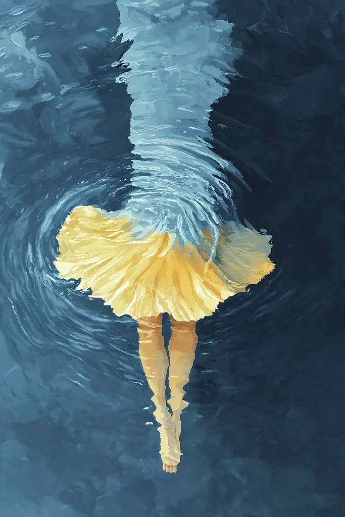 Midjourney generated image using SREF code Dreamlike Cascade: A painting of a ballerina floating in the water.