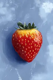 Midjourney generated image using SREF code Dreamlike Cascade: A painting of a strawberry on a blue background.