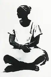 Midjourney generated image using SREF code Ebon Pathways: A black and white drawing of a woman sitting in a lotus position.