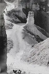 Midjourney generated image using SREF code Ethereal Dusk: A black and white photo of a dirt road in the desert.