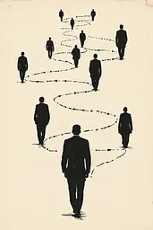 Midjourney generated image using SREF code Paradoxical Eclipse: A group of people walking down a path of circles.