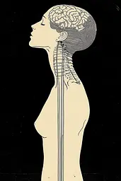 Midjourney generated image using SREF code Paradoxical Eclipse: A drawing of a woman's head and neck with a brain on it.