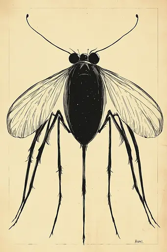 Midjourney generated image using SREF code Paradoxical Eclipse: A black and white drawing of a mosquito.