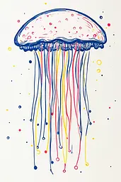 Midjourney generated image using SREF code Quirky Lines: A drawing of a jellyfish on a white background.