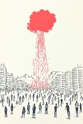 Midjourney generated image using SREF code Quirky Lines: A drawing of a large explosion in the middle of a city.