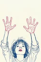 Midjourney generated image using SREF code Quirky Lines: A drawing of a woman with her hands up in the air.