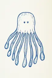 Midjourney generated image using SREF code Quirky Lines: A drawing of a jellyfish on a white background.