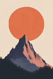 Midjourney generated image using SREF code Sunkissed Motives: A mountain with a red sun in the background.