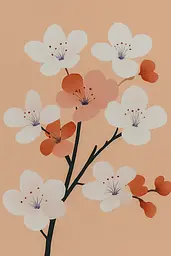 Midjourney generated image using SREF code Sunkissed Motives: A painting of white and orange flowers on a peach background.