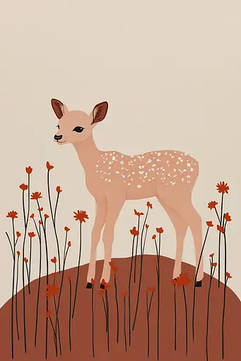 Midjourney generated image using SREF code Sunkissed Motives: A deer standing in a field of flowers.