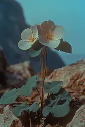 Midjourney generated image using SREF code Dreams of Leia: A small white flower sitting on top of a rock.