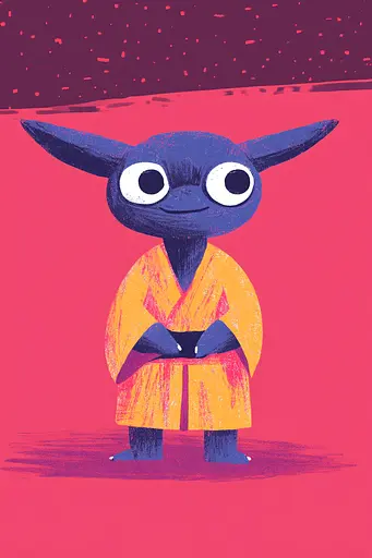 Midjourney generated image using SREF code Bold Whimsy: an illustration of a baby yoda in a kimono