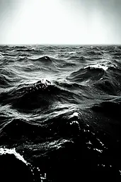 Midjourney generated image using SREF code Masked Void: A black and white photo of the ocean.