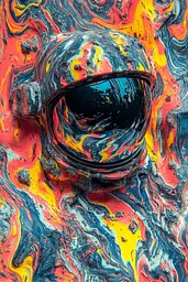 Midjourney generated image using SREF code Kaleidoscopic Harmony: A close up of an astronaut's helmet on a colorful background.