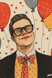 Midjourney generated image using SREF code Enchanted Tales: A drawing of a man with glasses and a bow tie.