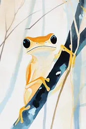 Midjourney generated image using SREF code Fluid Whimsy: A painting of a frog sitting on a tree branch.