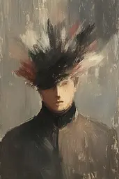 Midjourney generated image using SREF code Serpent's Gaze: A painting of a man with a mohawk on his head.