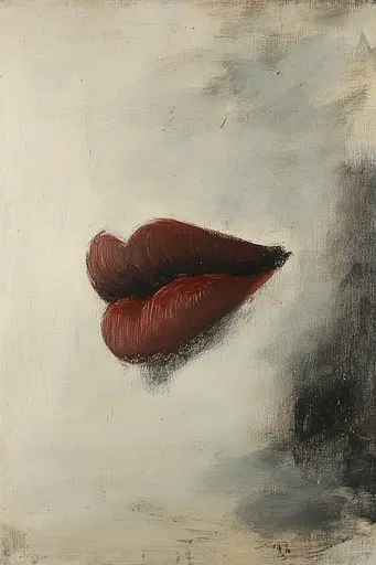 Midjourney generated image using SREF code Serpent's Gaze: A painting of a woman's lips on a white background.