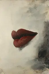 Midjourney generated image using SREF code Serpent's Gaze: A painting of a woman's lips on a white background.