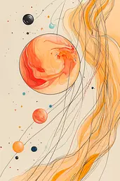 Midjourney generated image using SREF code Sunkissed Embrace: A drawing of a woman with long hair and planets in the background.