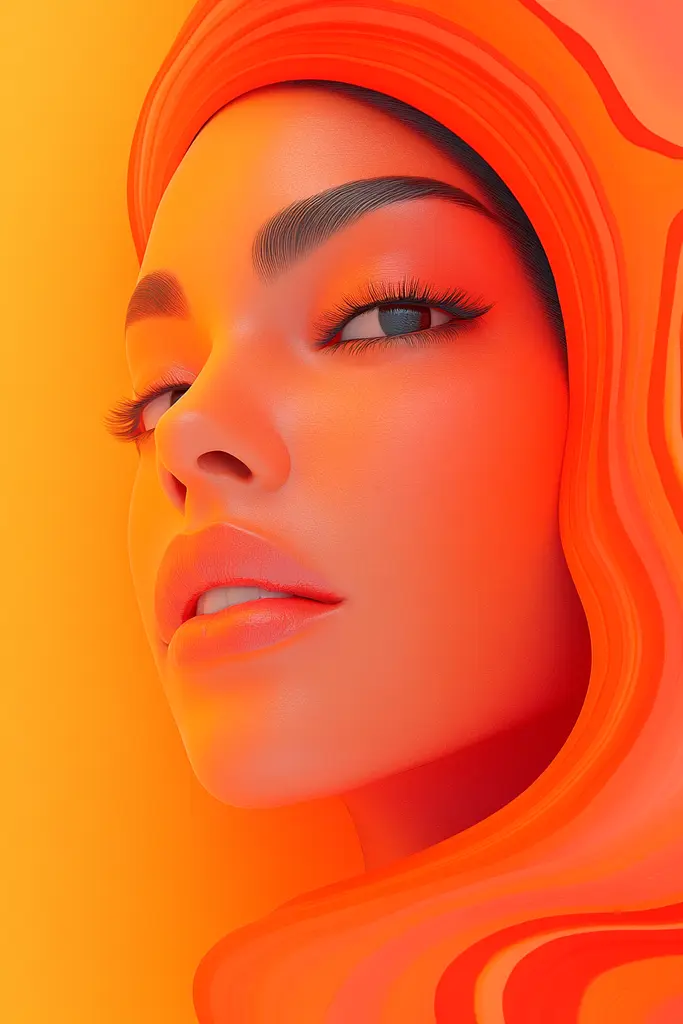 Midjourney generated image using SREF code Ember Flow: A woman with a bright orange turban on her head.