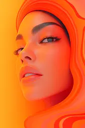 Midjourney generated image using SREF code Ember Flow: A woman with a bright orange turban on her head.