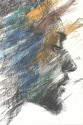 Midjourney generated image using SREF code Solitary Tapestry: A drawing of a man's face with his eyes closed.