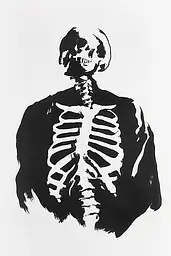 Midjourney generated image using SREF code Ebon Pathways: A black and white drawing of a skeleton.