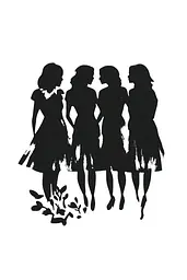 Midjourney generated image using SREF code Ebon Pathways: A black and white silhouette of a group of women.