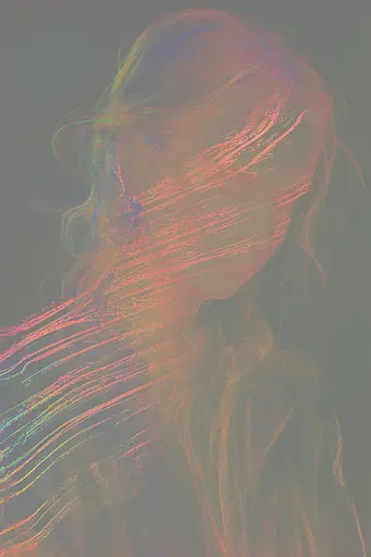 Midjourney generated image using SREF code Chromatic Lineage: A woman with long hair is shown in a digital art style.