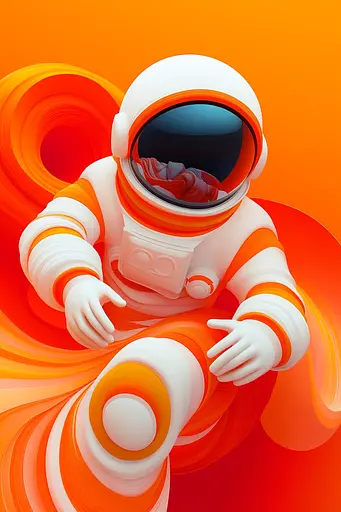 Midjourney generated image using SREF code Ember Flow: An orange and white astronaut sitting on a red and orange background.