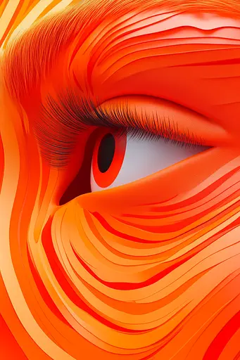 Midjourney generated image using SREF code Ember Flow: A close up of a woman's eye with orange hair.