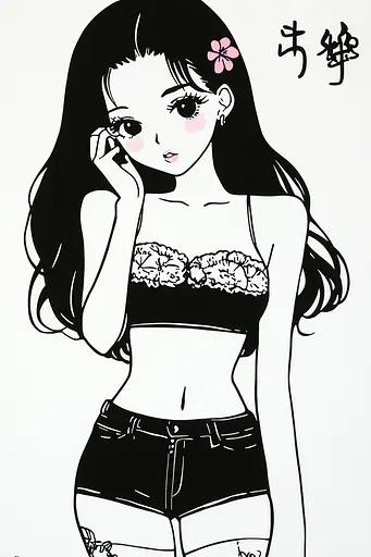 Midjourney generated image using SREF code Skullquill: A drawing of a girl talking on a cell phone.